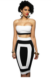White Bandeau Color-block Two Pieces Skirt Set