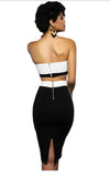 White Bandeau Color-block Two Pieces Skirt Set
