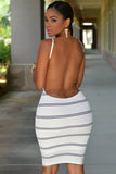 White Black Stripes Open Back Bodycon Dress