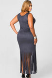 Grey Micro Suede Fringe Dress