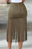 Faux Suede Fringe Skirt