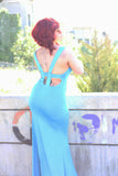 Turquoise Cage Back Sleeveless Maxi